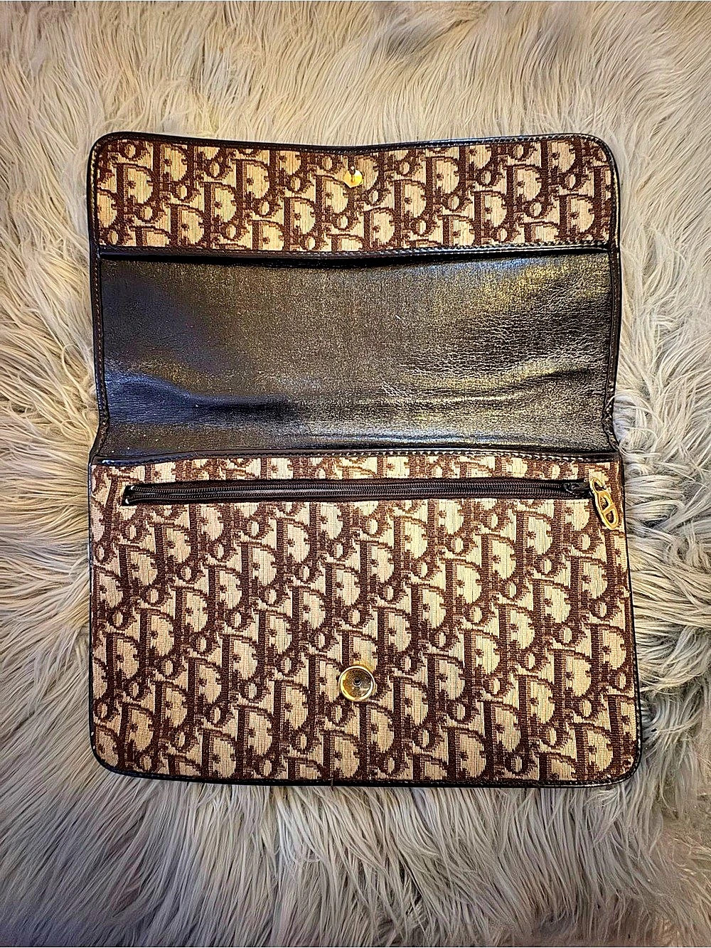 Christian Dior Vintage Trotter Monogram Fold-Over Clutch Brown